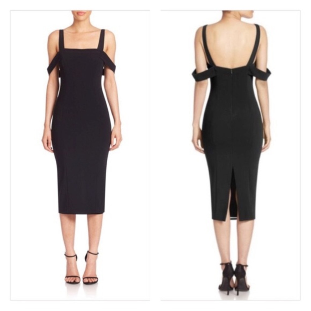 Cinq A Sept Nova Black Midi Sheath Dress Bodycon Black LBD size 0